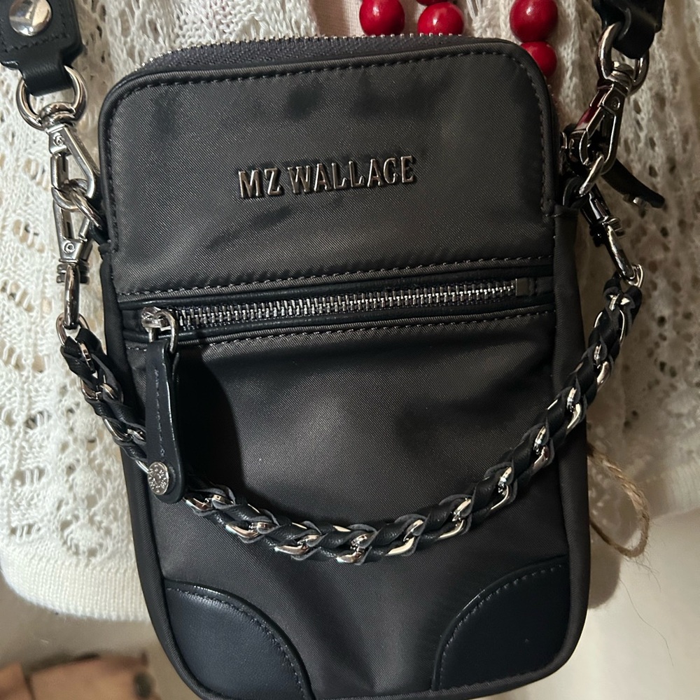 MZ Wallace Black Messenger Bag with Chain Detail